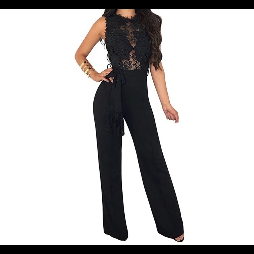 Black Lace One Piece Jumpsuit